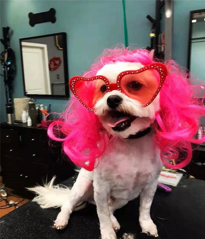 Dog Cat Cosplay Wig Long Blonde Curly Hair with Adjustable Elastic Bands Pet Wigs for Halloween, Christmas, Festivals, Pet Cosplay Costumes Accessories for Dog Cat (Red)