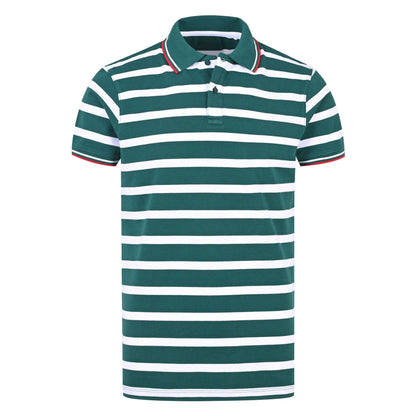 Green Stripe Cotton Polo Shirt