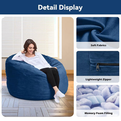 【Fathersdaygift】Erommy （With 3 Gifts）5Ft Lazy Bean Bag Chair Sofa Bed , Memory Foam Furniture Cushion Flannel Fabric Removable Machine Washable，Convertible Folds from Lazy Chair to Floor Mattress Bed