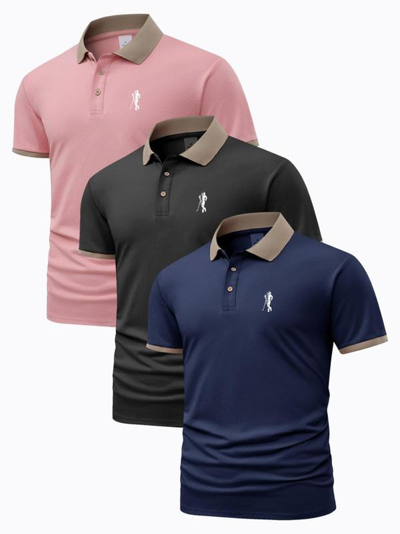 Men'S Contrast Binding Short Sleeve Polo Shirt, Regular Fit Casual Graphic Top for Summer, Men'S Clothes for Daily Wear, Summer Clothes, Vintage Clothing, Mens Clothing